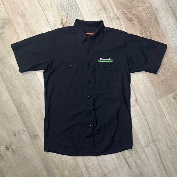 Red Kap Shirt Mens Medium Black Kawasaki Short Sleeve Workwear Biker Adult - Picture 1 of 8